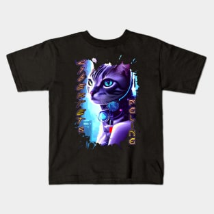 Cyberpets Feline,cat, feline, pet , cyberpunk Edgerunners inspired , anime, manga T-Shirt Kids T-Shirt